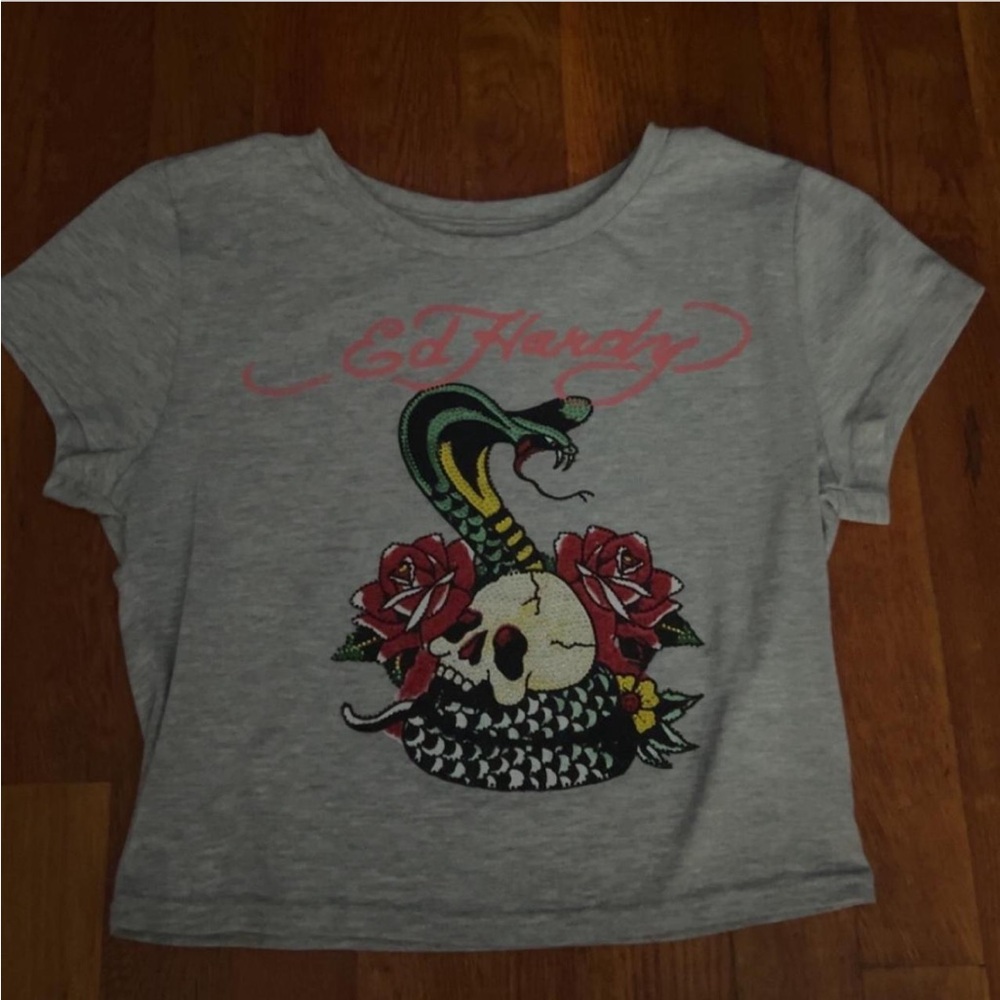 Ed Hardy Gray and Pink Short Sleeve Tees